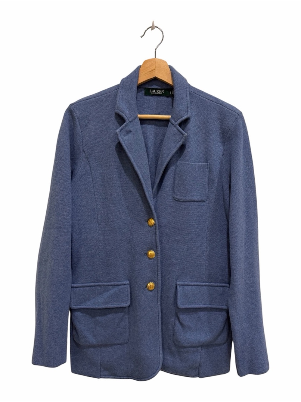 Lauren Ralph Lauren Blue Cotton Blend Knit Sweater Blazer Jacket Size Large